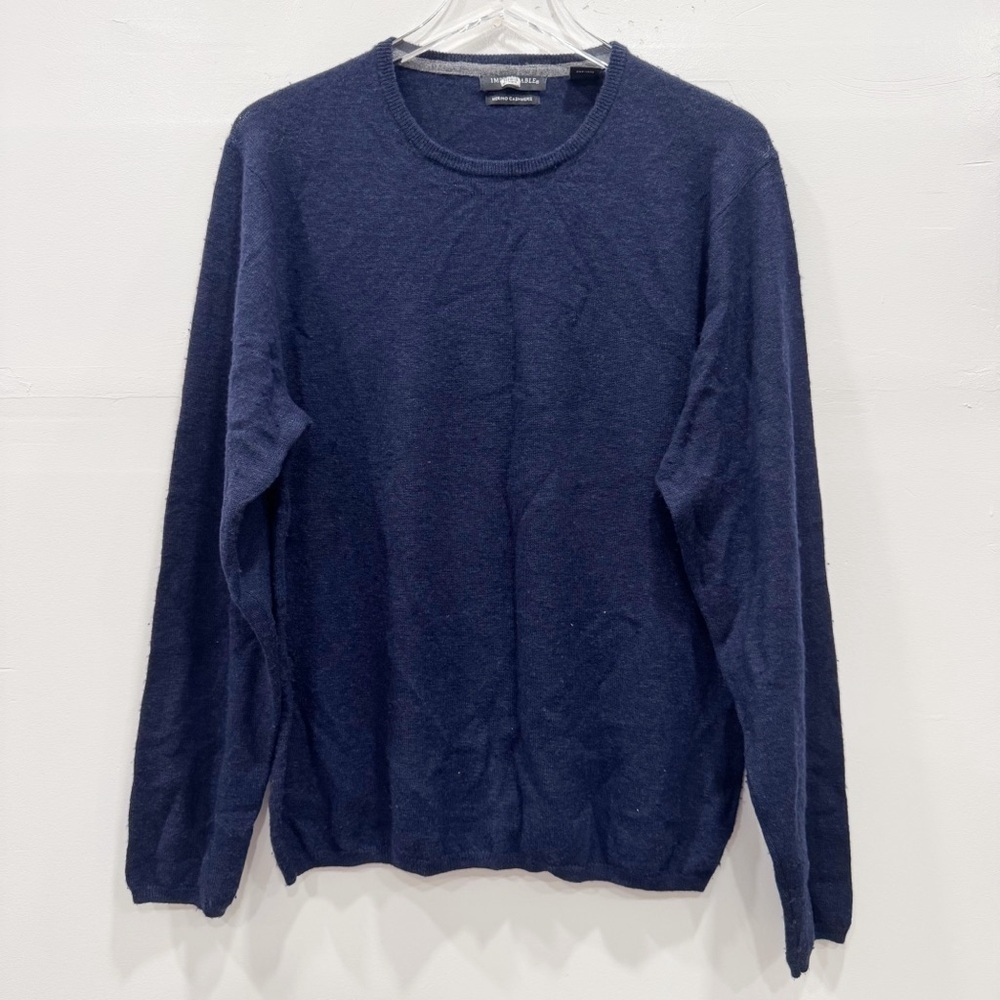 Impermeable Navy Blue Merino Wool Cashmere Crew Neck Sweater Large Men’s